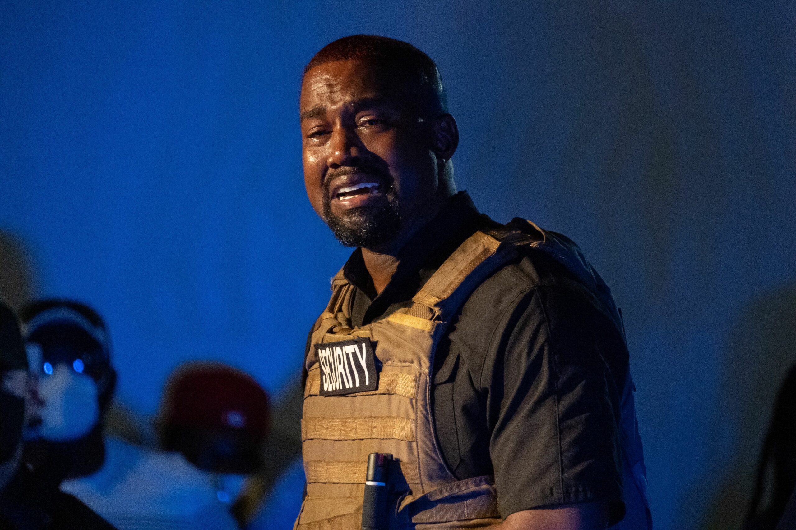 Kanye West breaks down in tears during his first campaign event in the presidential election of 2020 