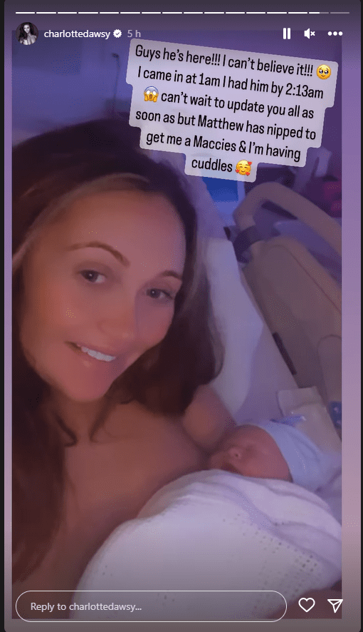 Charlotte Dawson has her baby and reveals it on Instagram Stories