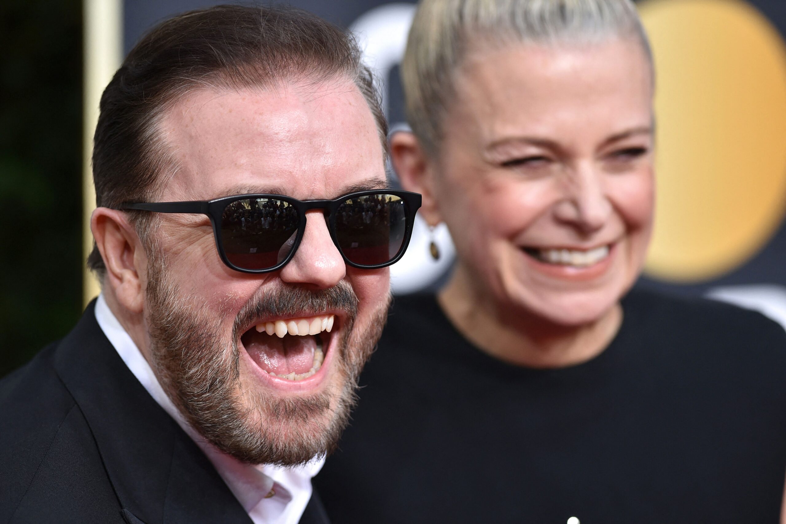 Ricky Gervais and wife Jane Fallon at the 77th Golden Globe Awards 