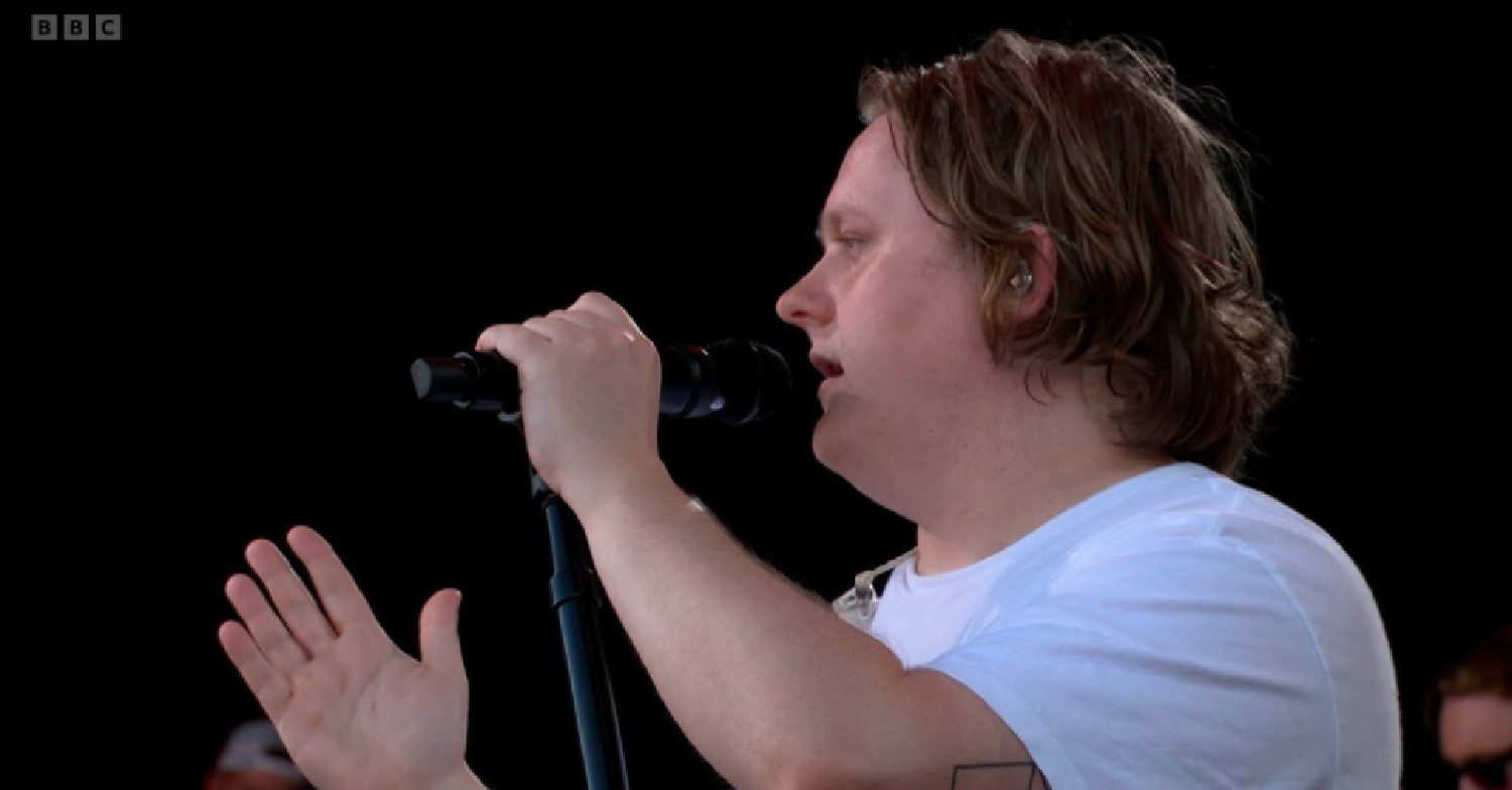 Lewis Capaldi singing at Glastonbury