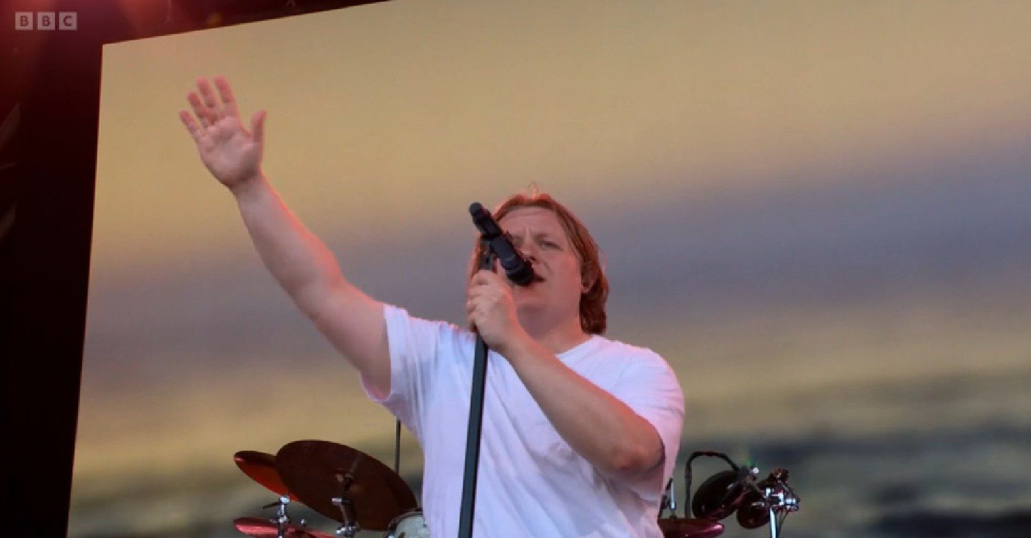 Lewis Capaldi performing at Glastonbury