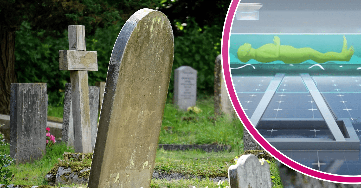 Graveyard and an animation of a water cremation