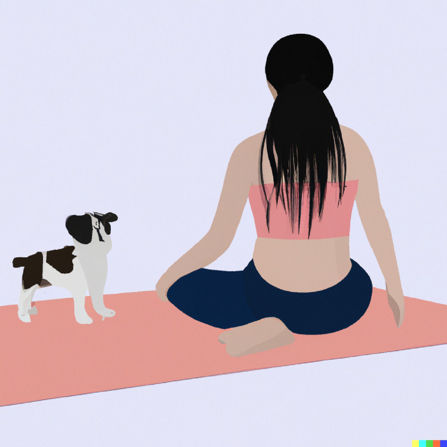 Cartoon of woman doing yoga alongside dog