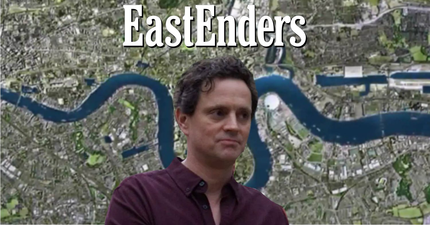 EastEnders' Theo, the EastEnders logo and background of the Thames