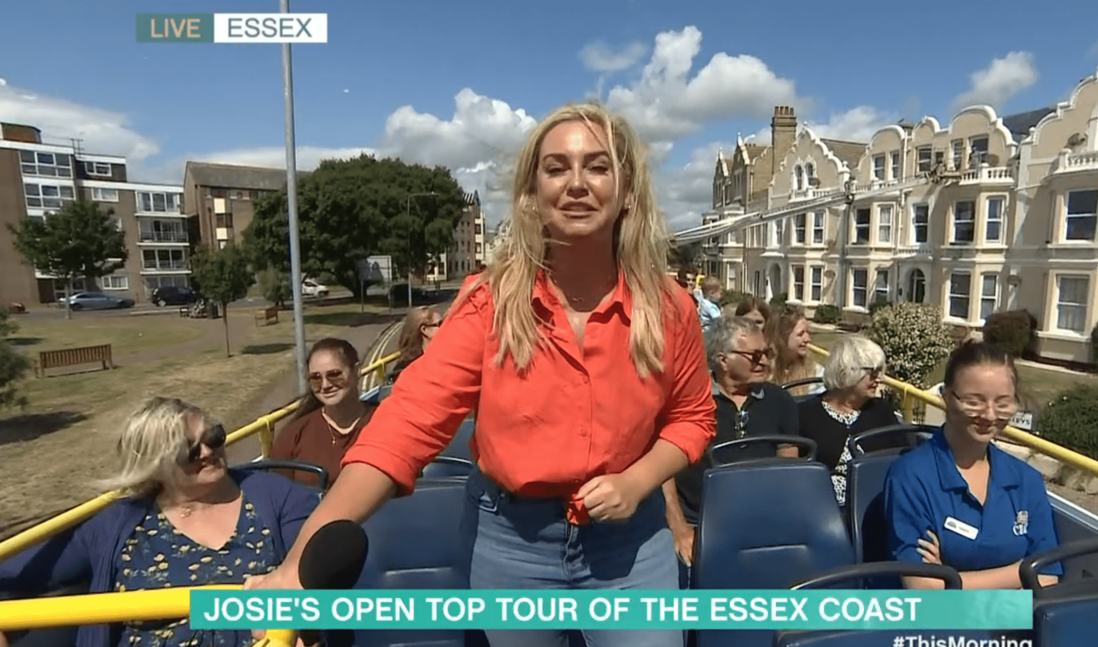 Josie Gibson on an open-top bus