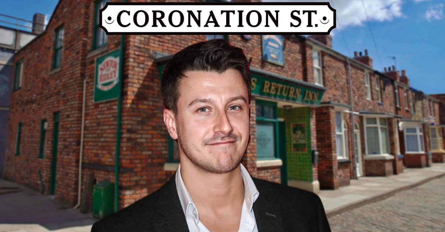 Coronation Street's Ryan Prescott, the Coronation Street logo and background of the Rovers