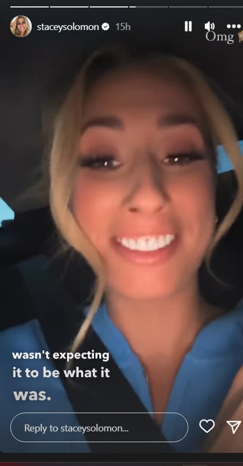Stacey Solomon telling a story on Instagram