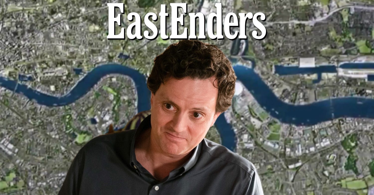EastEnders' Theo, the EastEnders logo and background of the Thames
