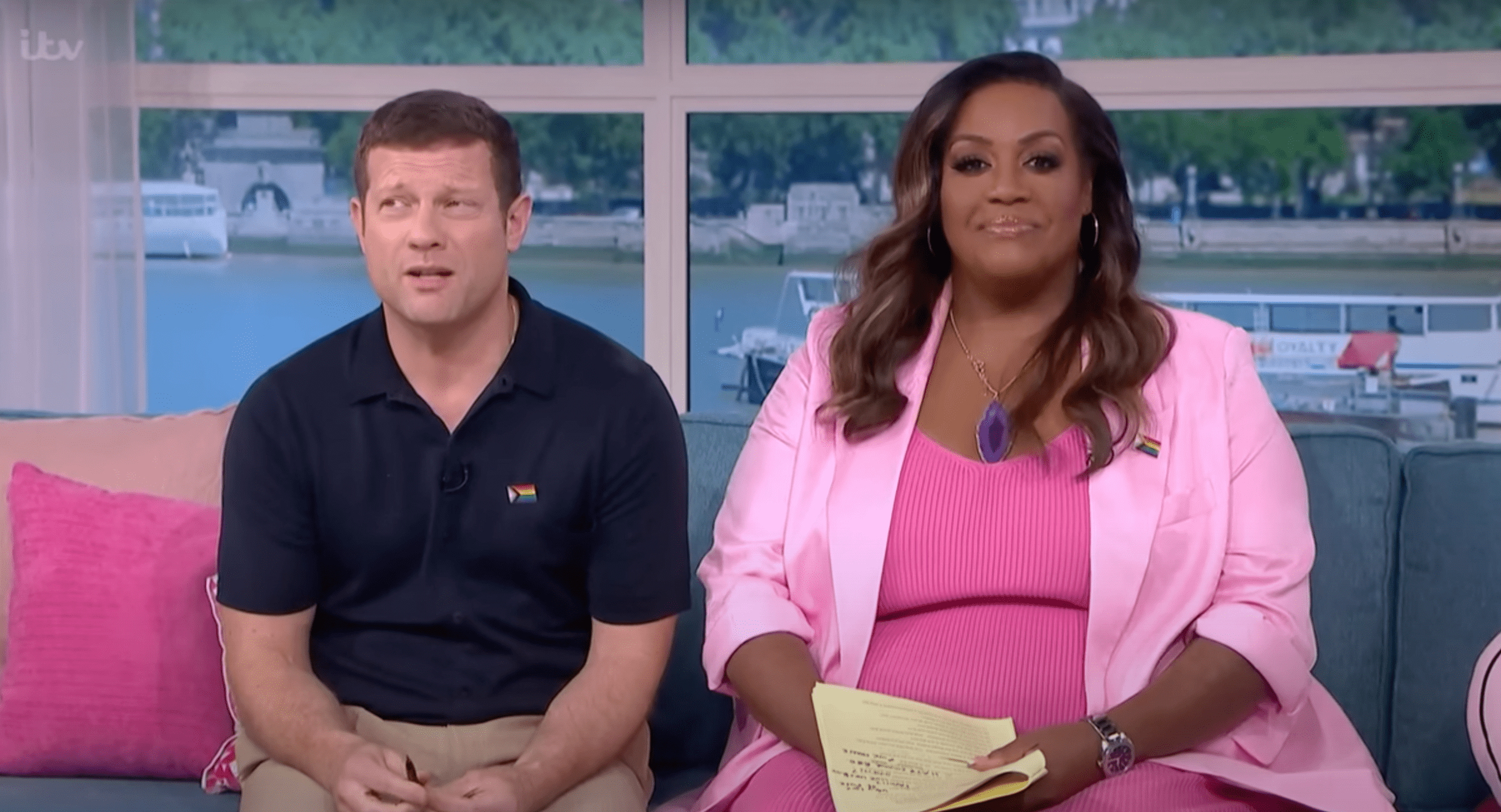 Alison Hammond wearing pink on This Morning alongside Dermot O'Leary