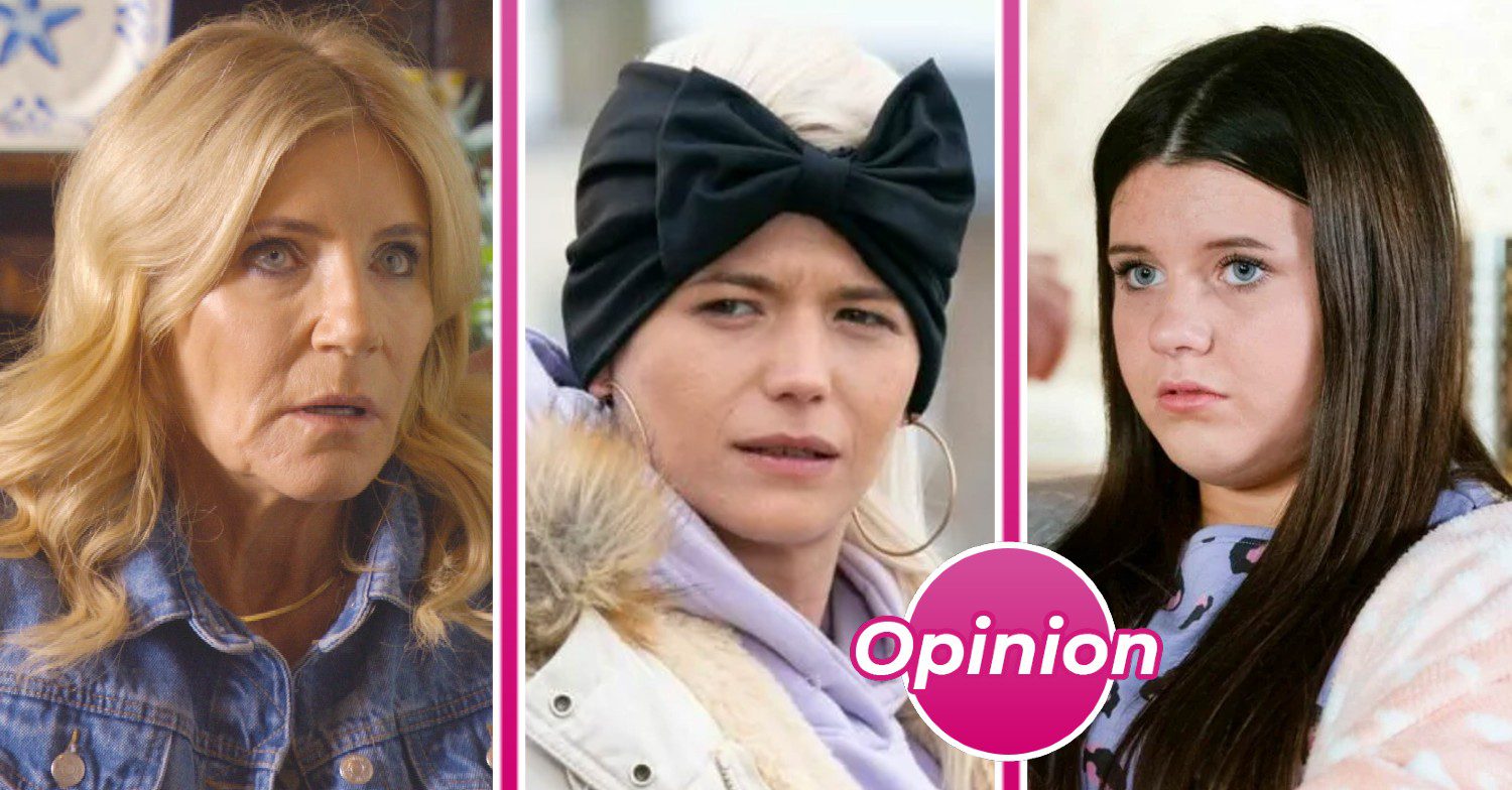 EastEnders comp image: Cindy, Lola, Lily with opinion bubble