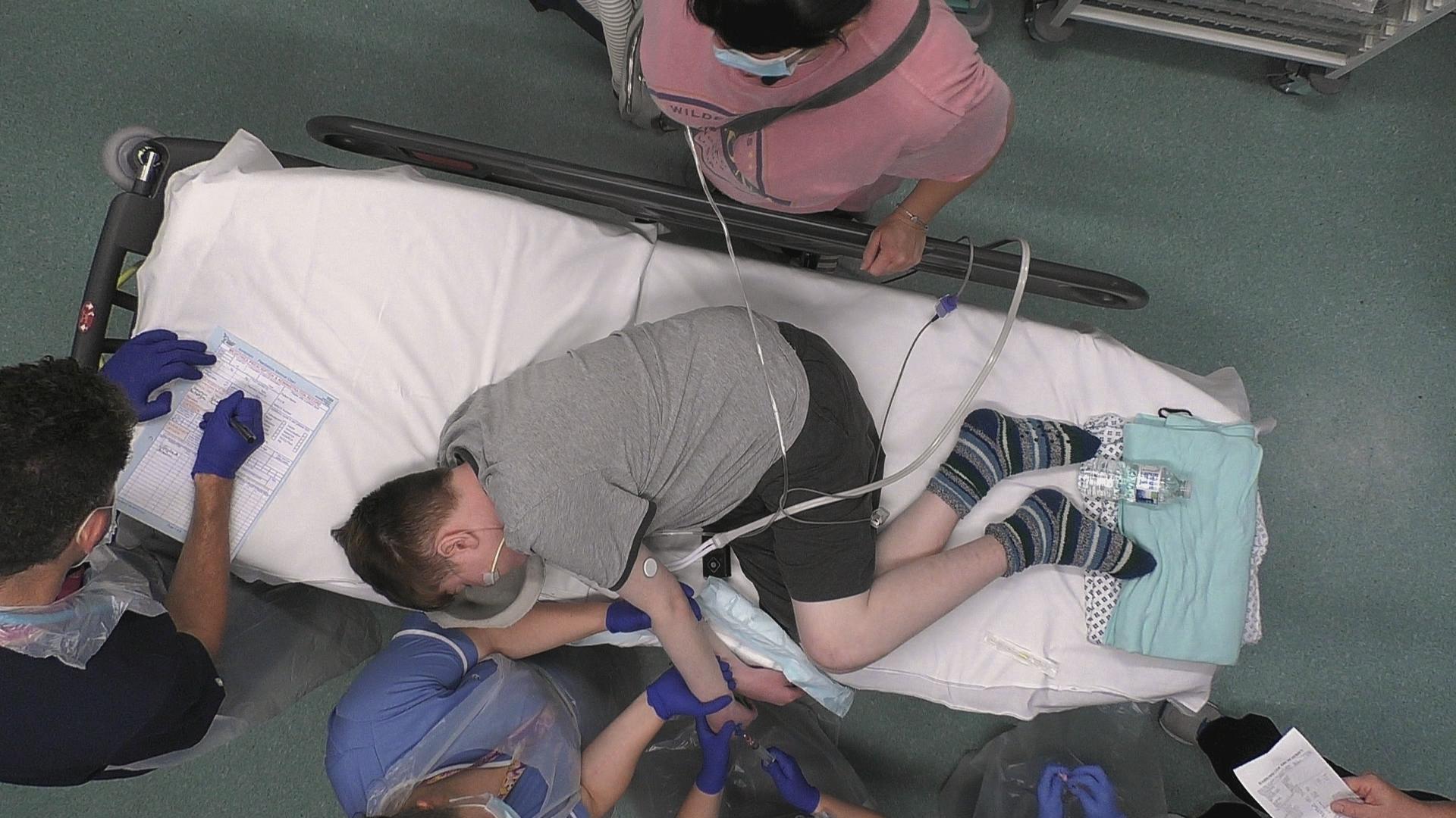 Mum Gemma watches as son Kaeden battles sepsis 