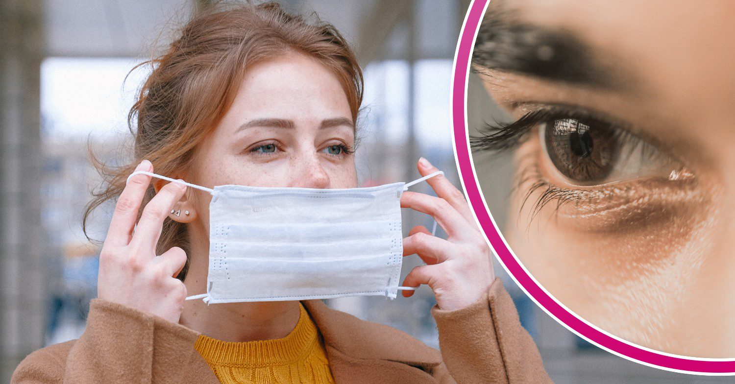 Woman with a mask, close up of a person's eye