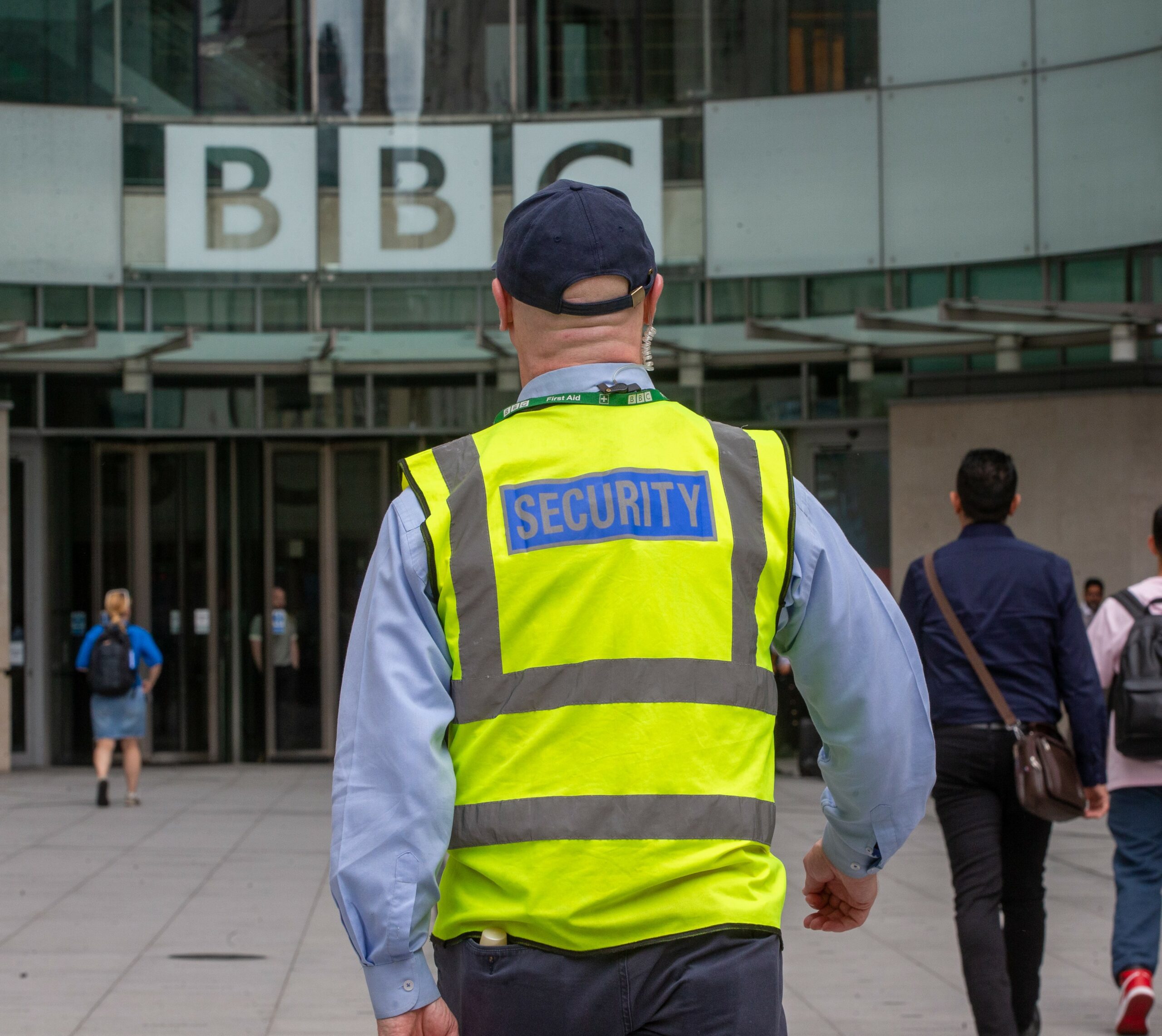 Security guard outside BBC studios