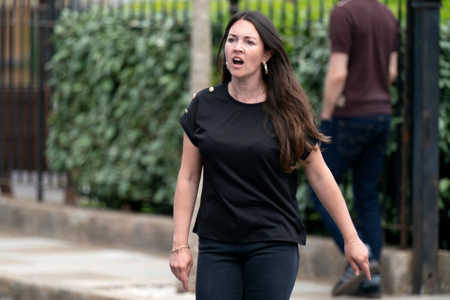 Stacey Slater look annoyed as she shouts in the Square