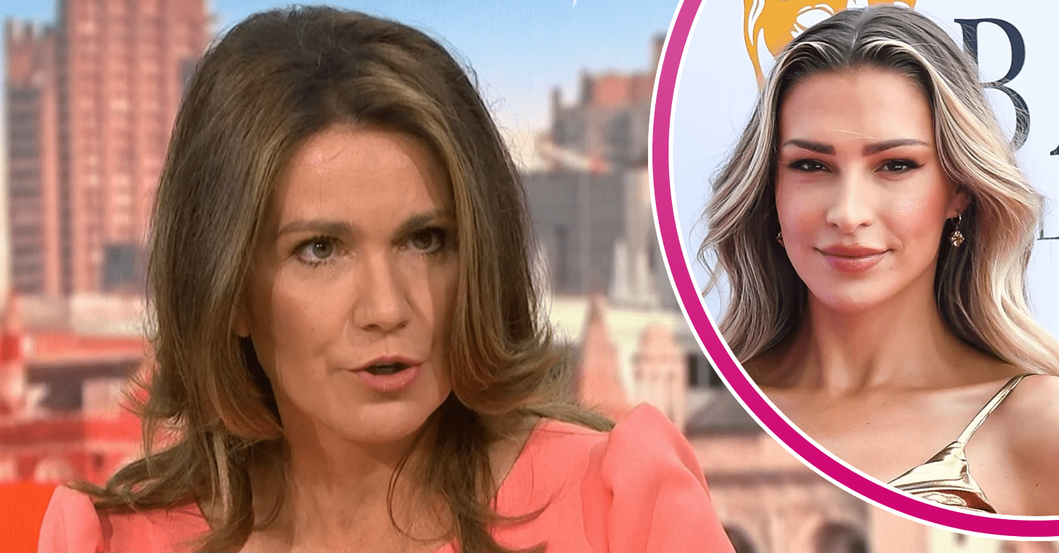 Susanna Reid in an orange dress and Zara McDermott inset