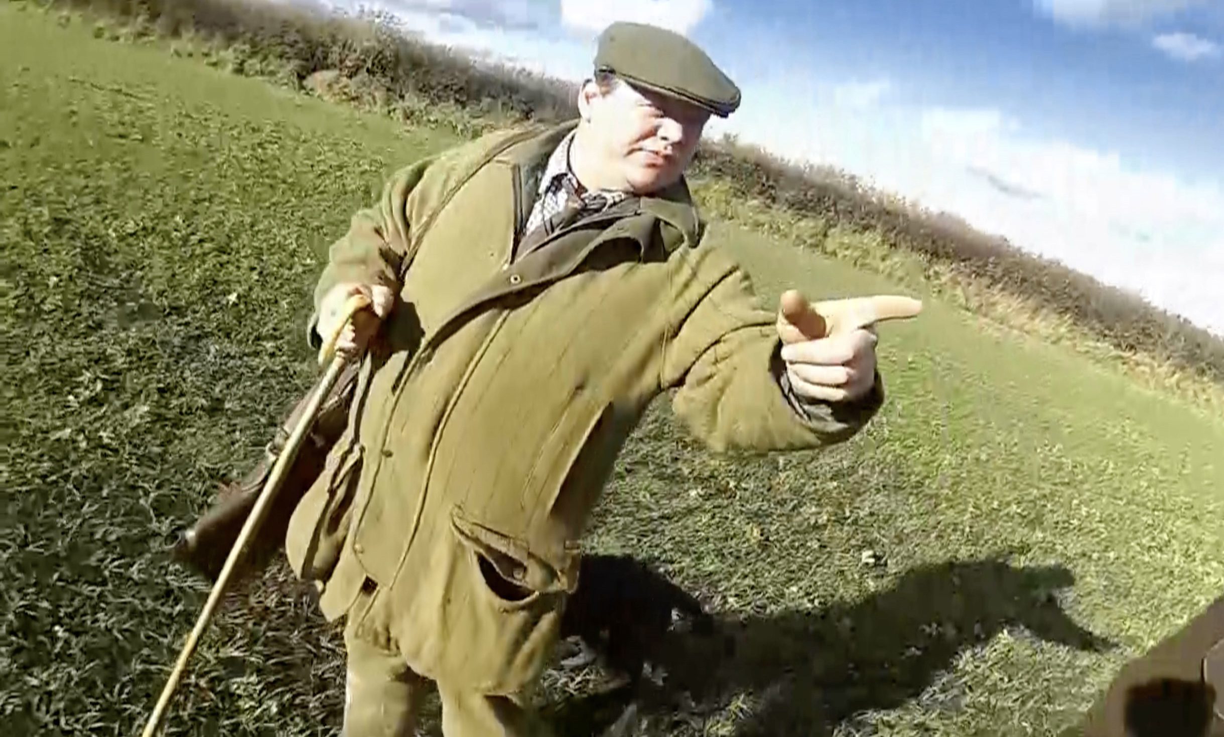Farmer Jack Hooper hunting with one of his guns