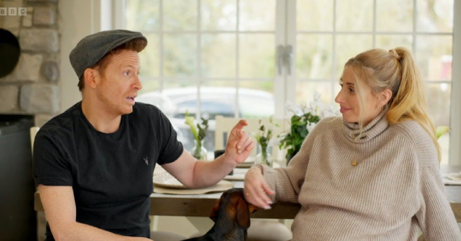 Joe Swash talking to Stacey Solomon in BBC documentary