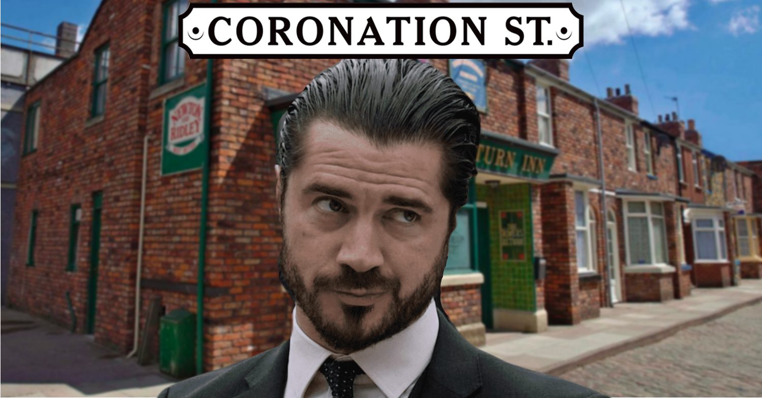 Coronation Street's Adam, the Coronation Street logo and background of the Rovers