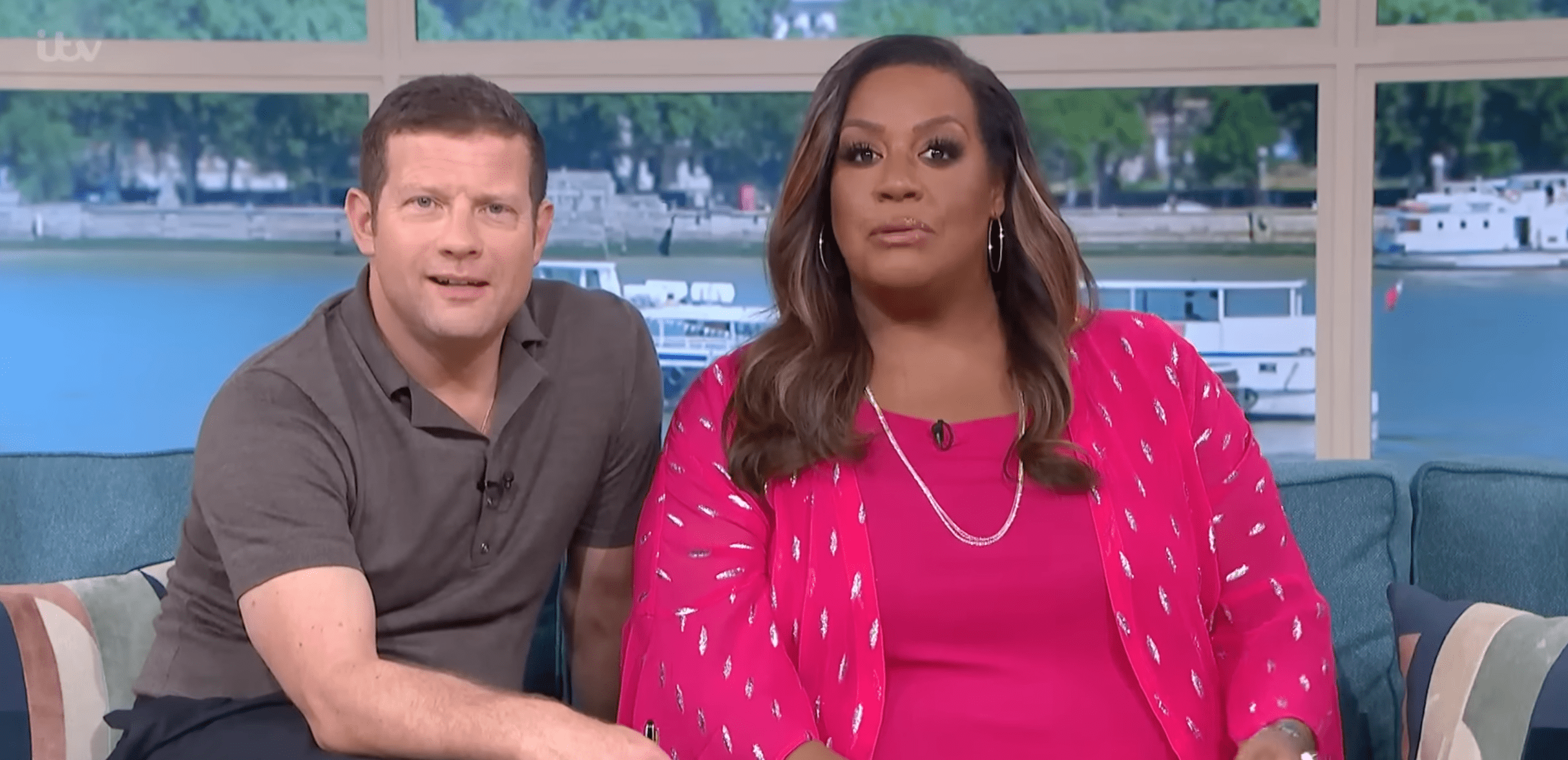 Dermot and Alison looking annoyed presenting This Morning