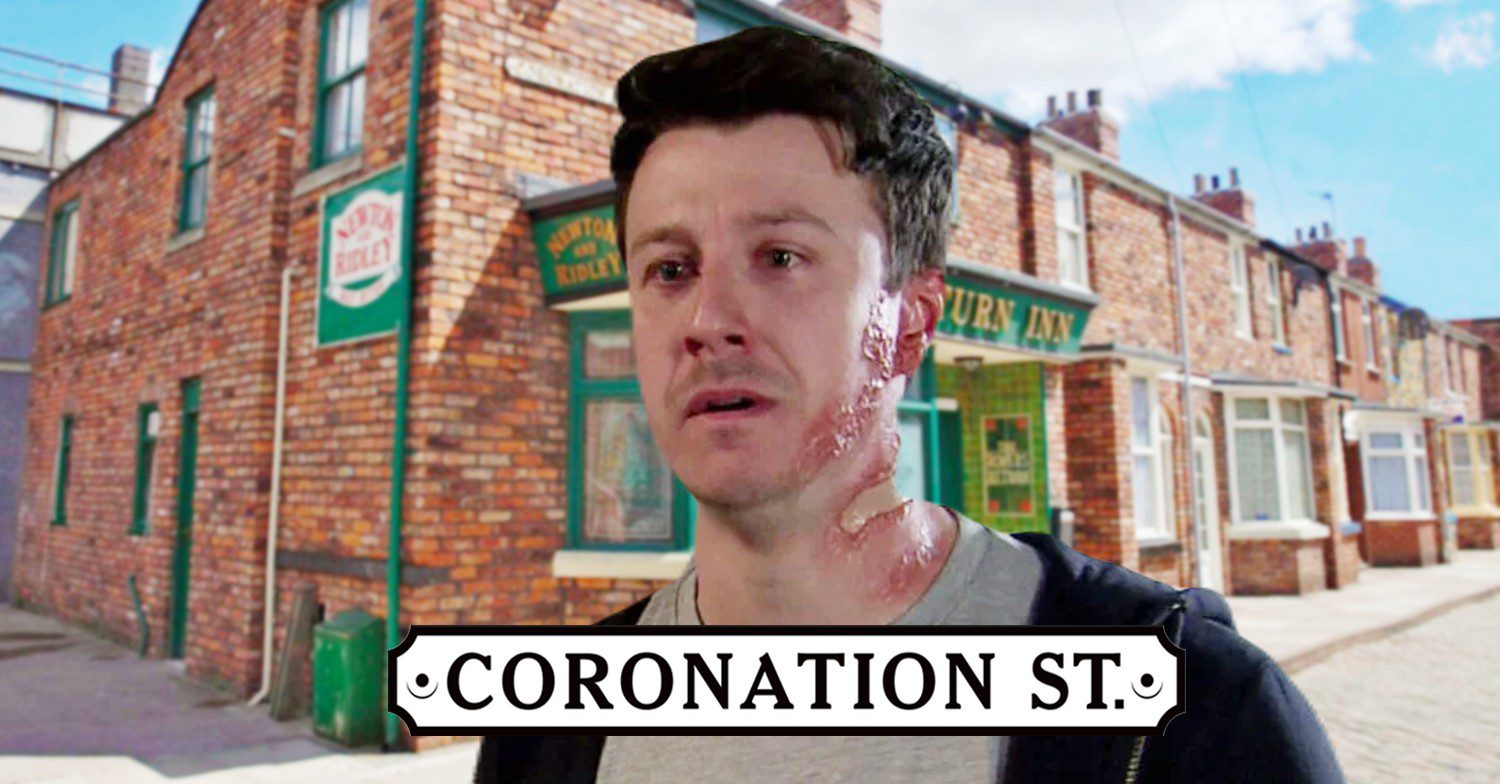 Ryan looking upset on Coronation Street against Rovers background and logo (Credit: ITV/Composite: ED!)