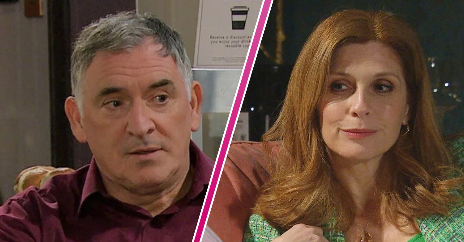 Composite image of Bob and Bernice on Emmerdale - he looks interested, she's alluring (Credit: ITV/Composite: ED!)