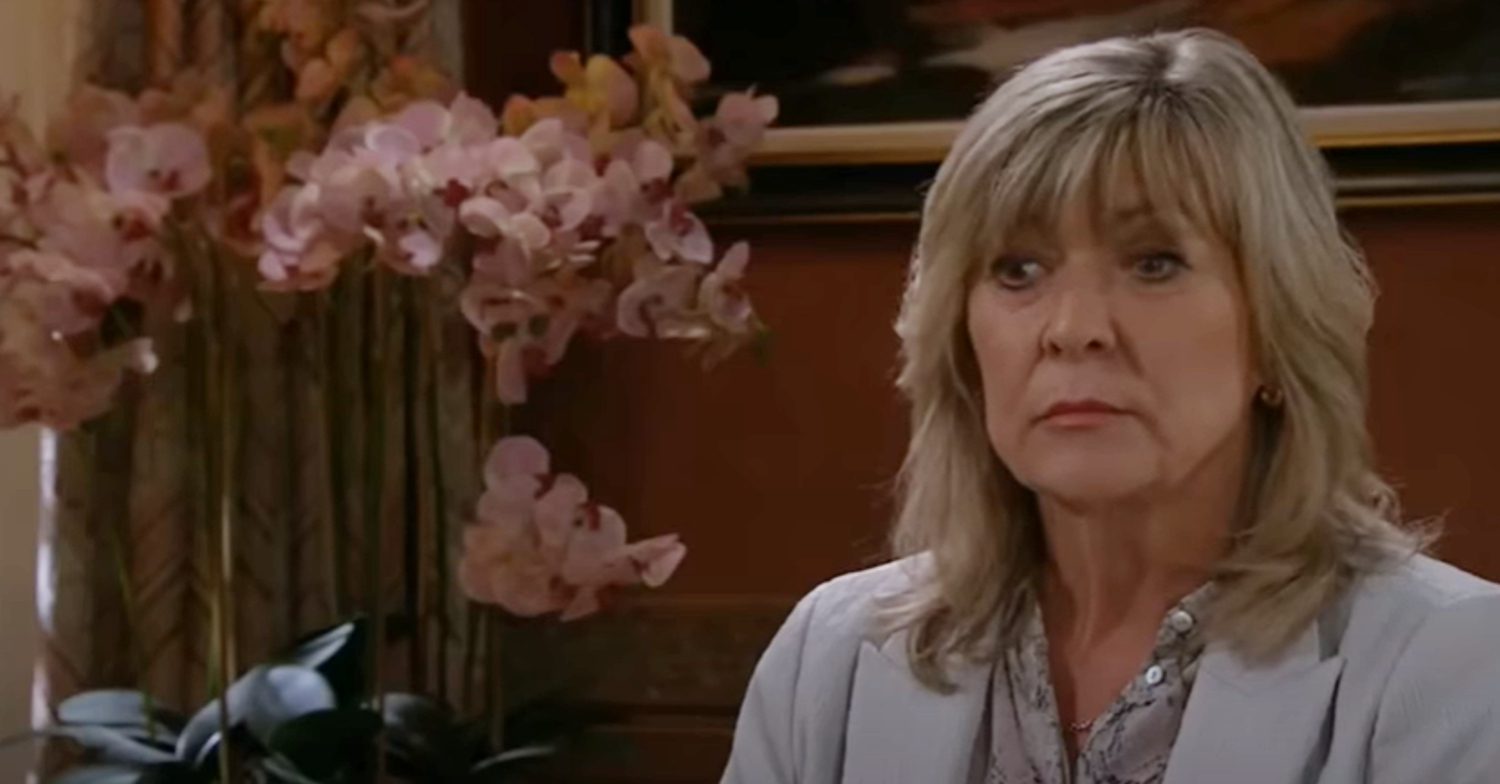 Emmerdale's Kim looks serious