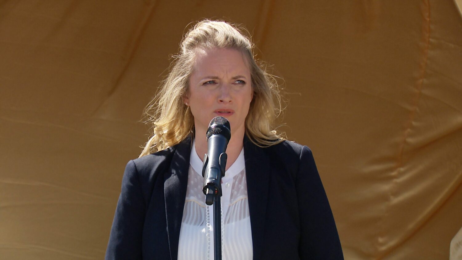 Nicola King is nervous as she gives a speech