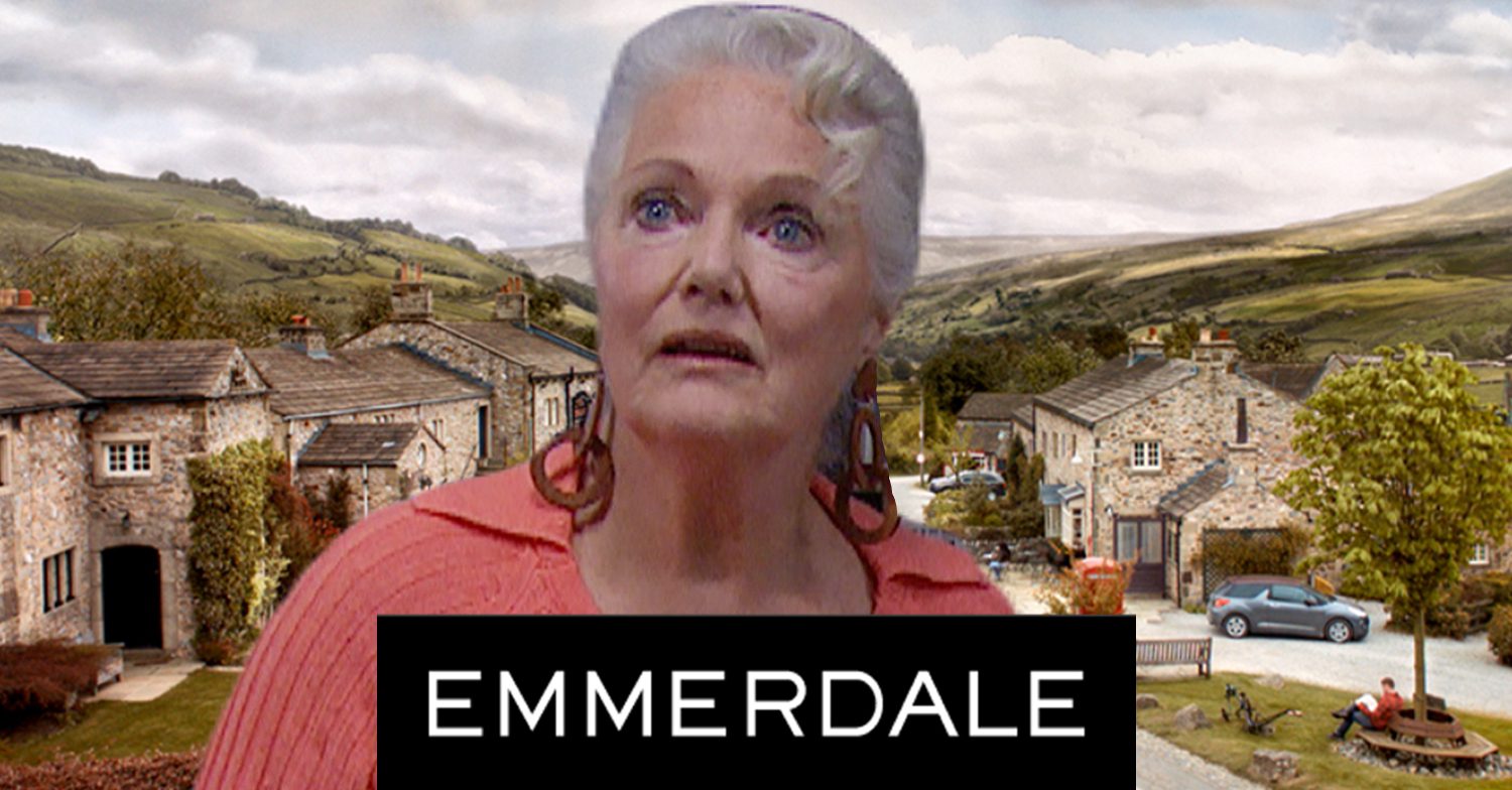 Emmerdale's Mary, the Emmerdale logo and background of the Dales