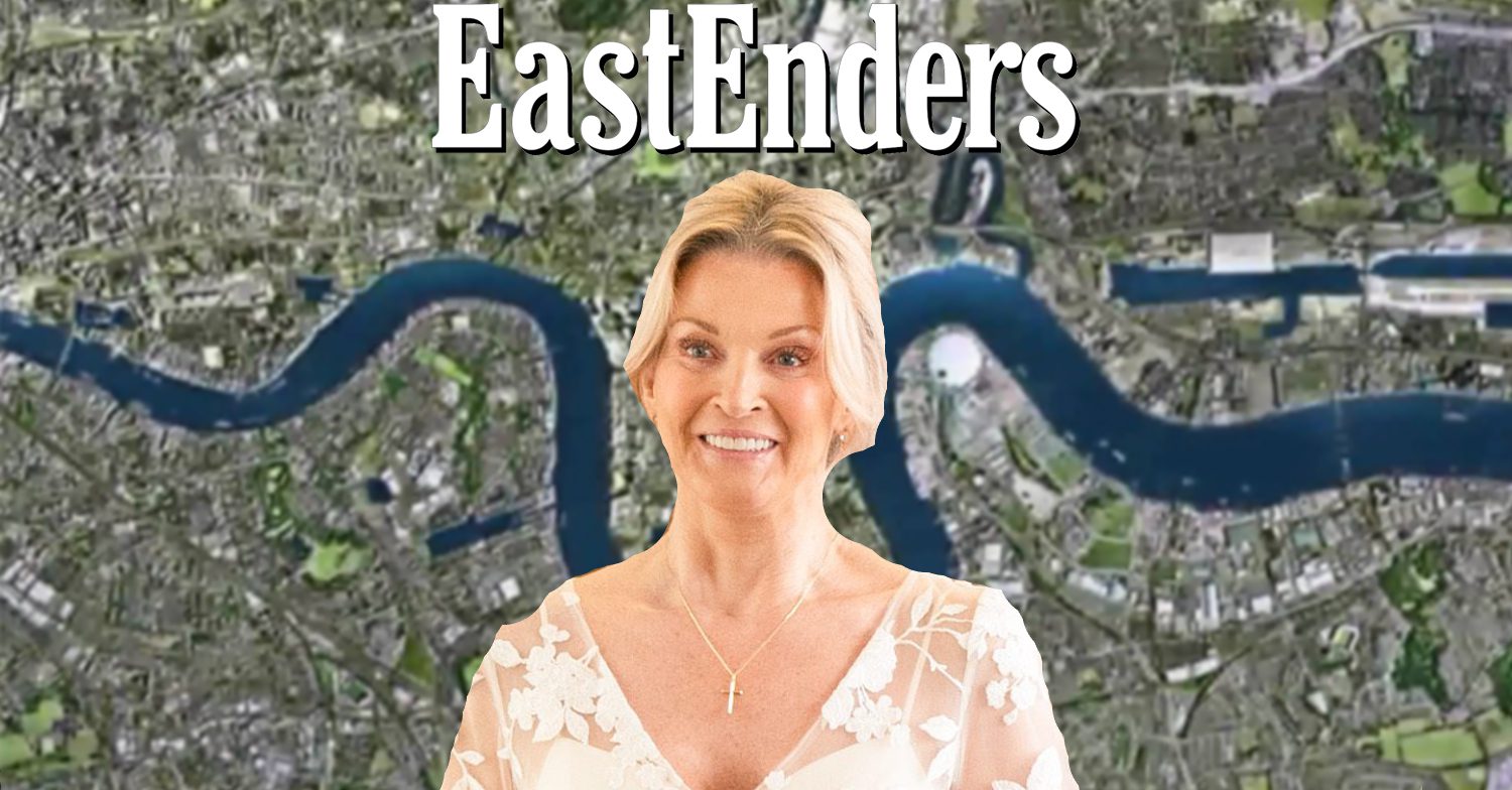 EastEnders' Kathy, the EastEnders logo and background of the Thames