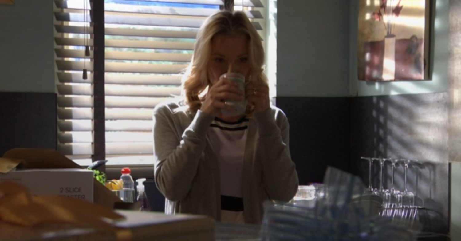 EastEnders' Kathy is surrounded by wedding gifts in the kitchen