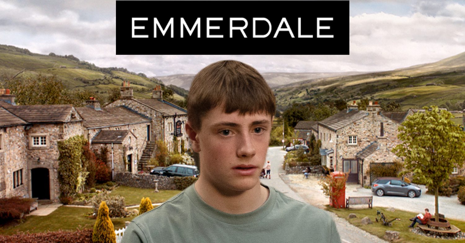 Emmerdale's Marshall, the Emmerdale logo and background of the Dales