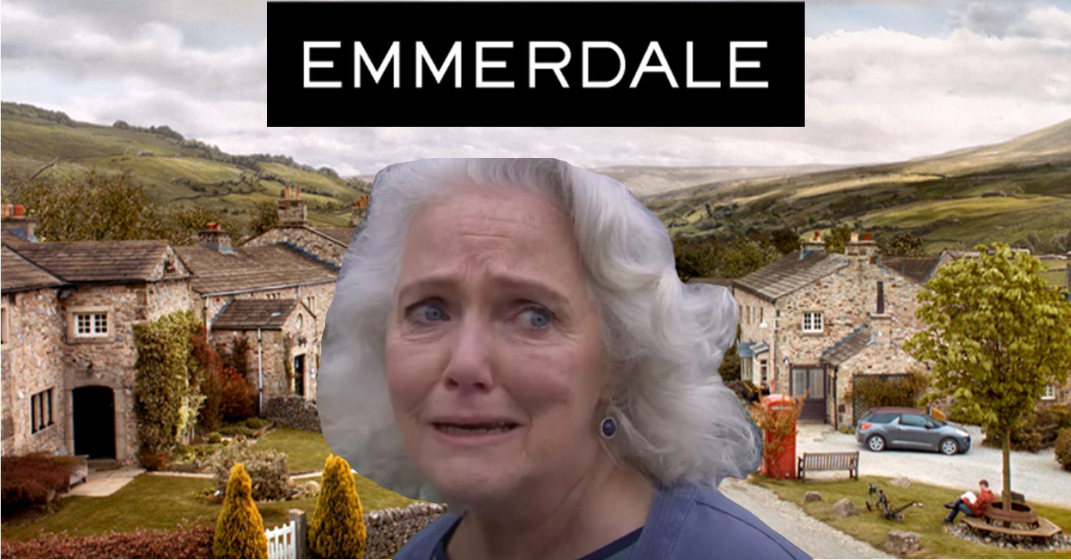 Emmerdale's Mary, the Emmerdale logo and background of the Dales
