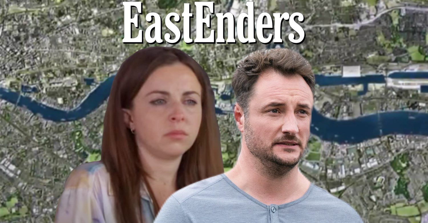EastEnders' Ruby, Martin, the EastEnders logo and background of the Thames