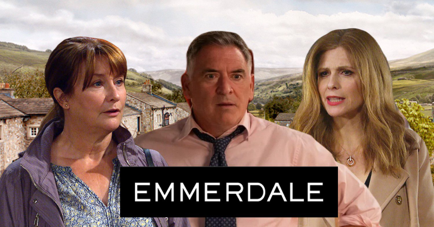 Bob Wendy and Bernice on Emmerdale, all looking shocked and worried (Credit: ITV/Composite: ED!)