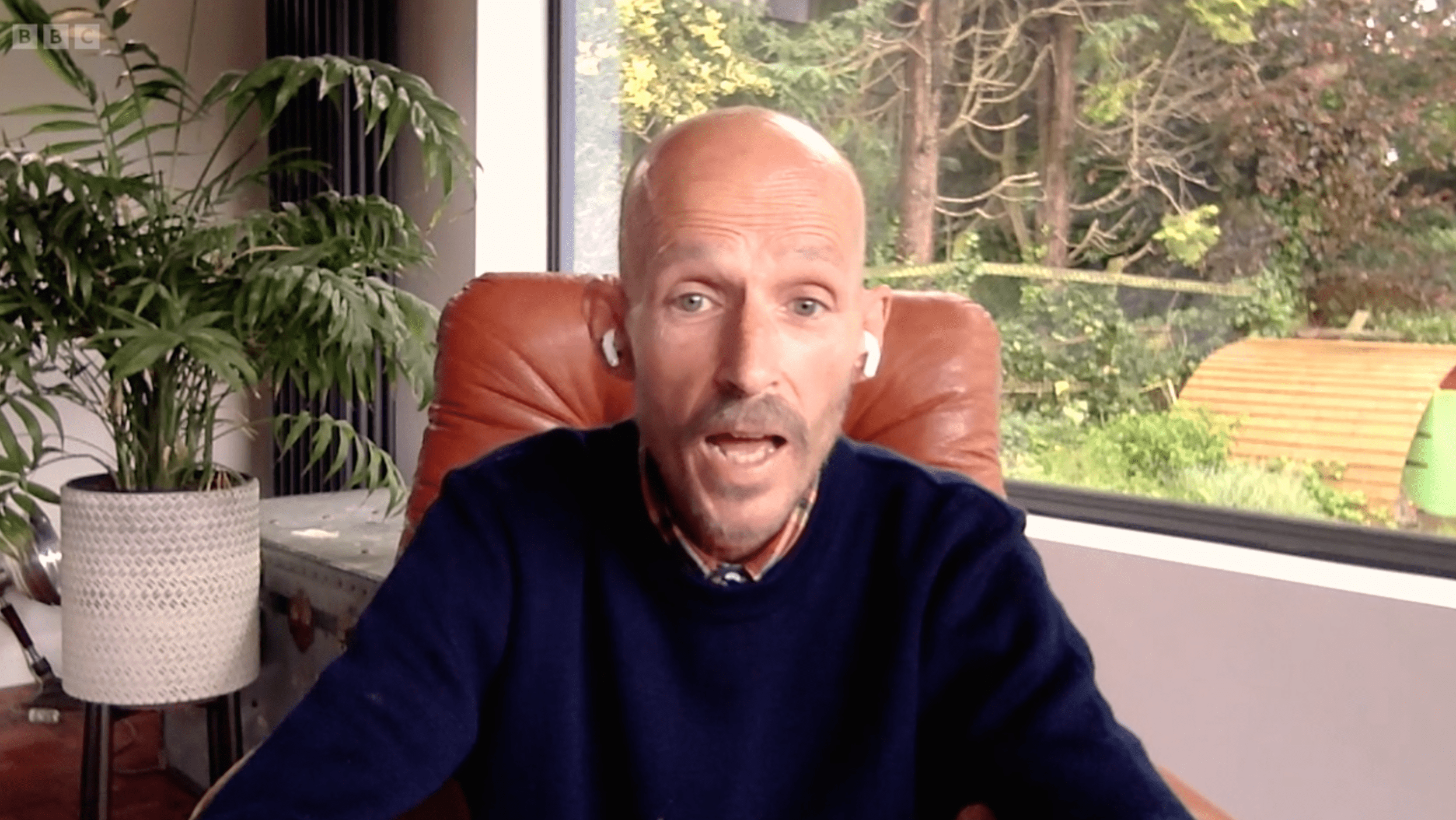 Jonnie Irwin speaking from his home with garden in background