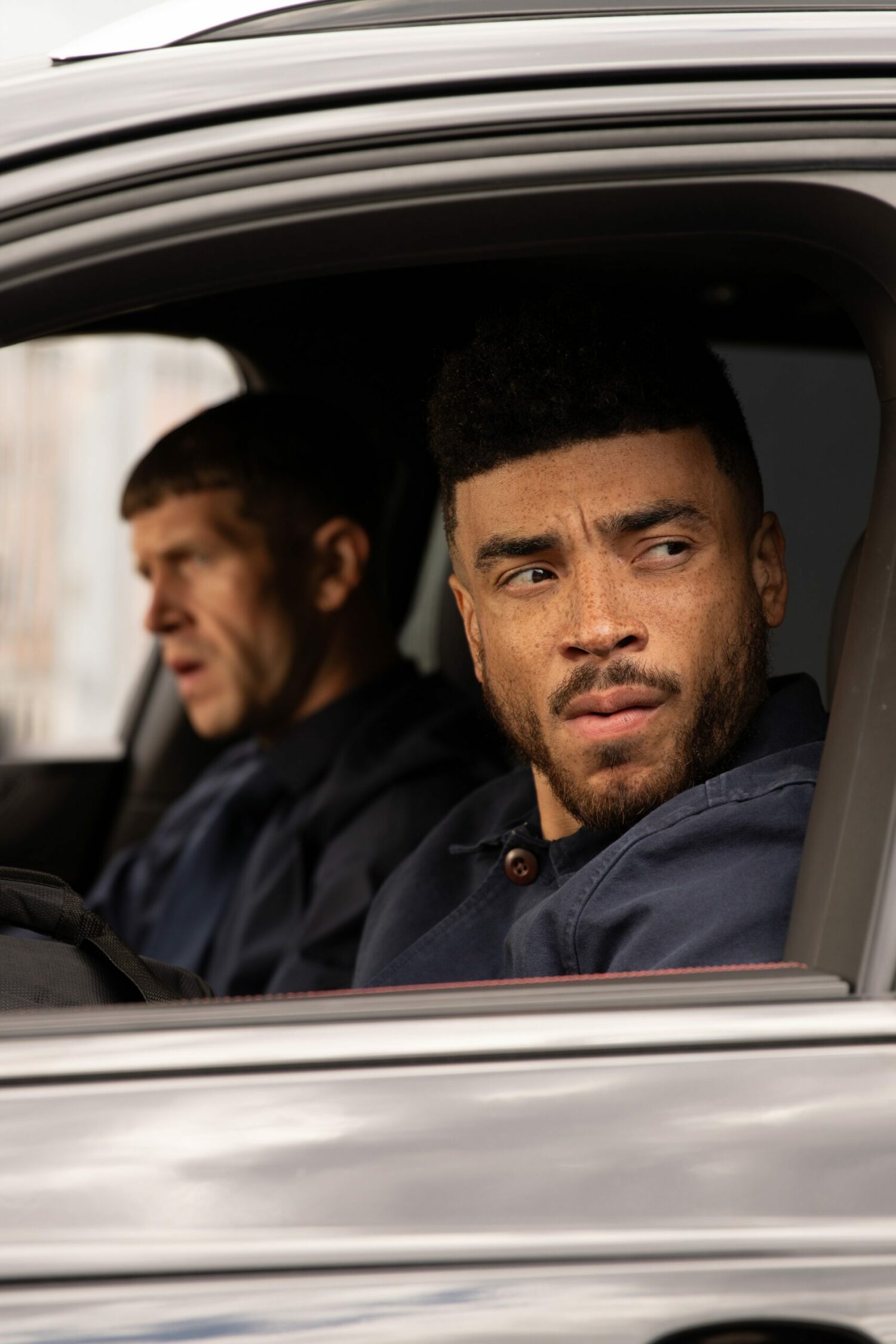 Corey and Nate in a car in Emmerdale spoilers looking dodgy