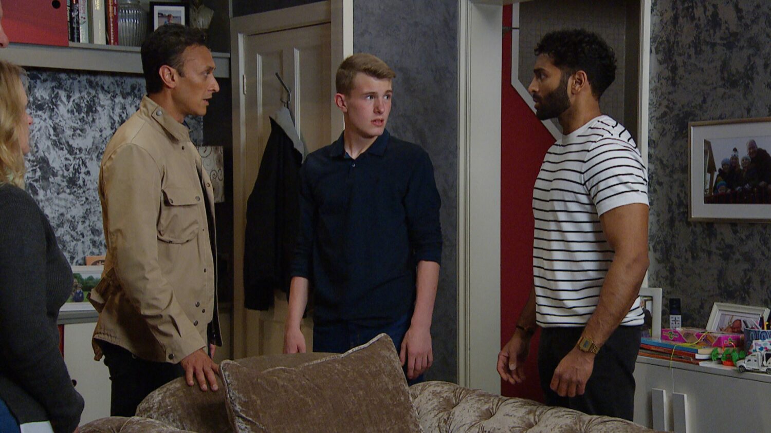 Jai, Arthur and Suni look very worried in Emmerdale