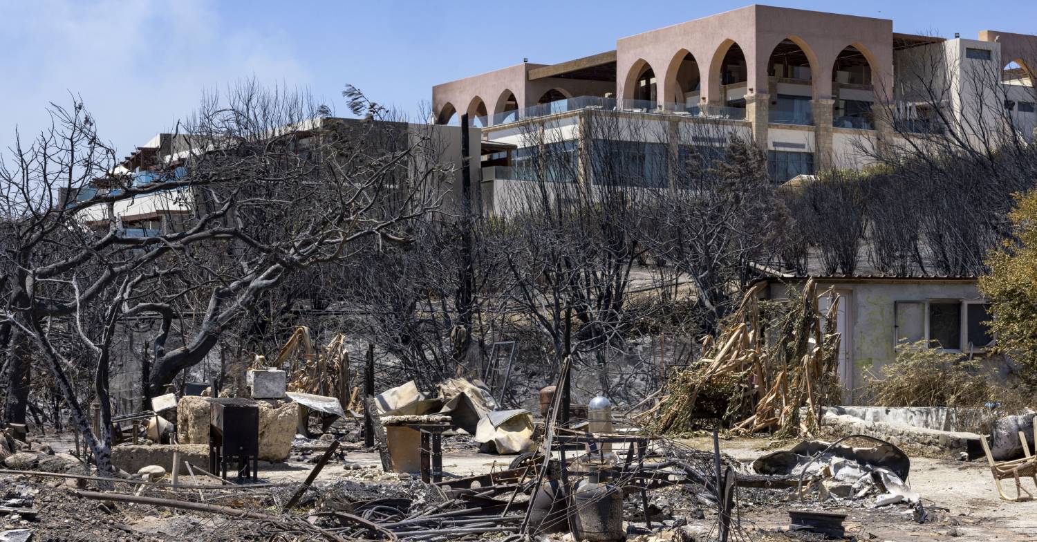 An evacuated hotel following fires in Greece
