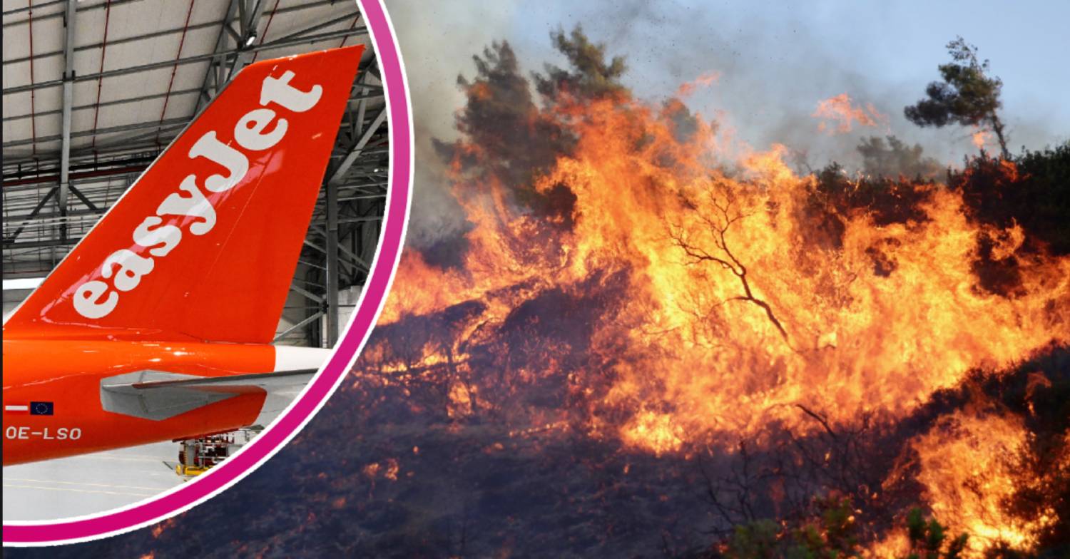 A firefighter tries to put out a wildfire in Asklipio village, on Rhodes island in Greece. Local people and tourists have been evacuated from area after wild fires broke out