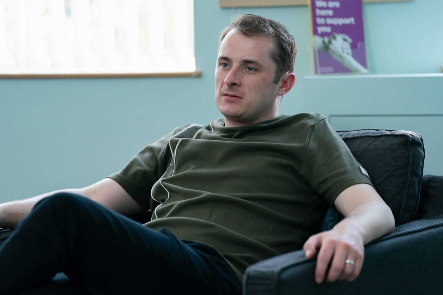 Ben looks worried and anxious at his assessment in EastEnders