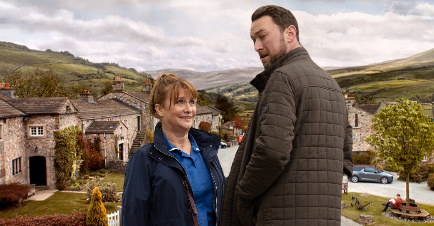 Liam and Wendy on an Emmerdale backdrop
