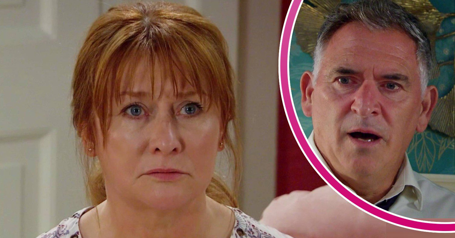 Emmerdale characters Wendy and Bob both look sad