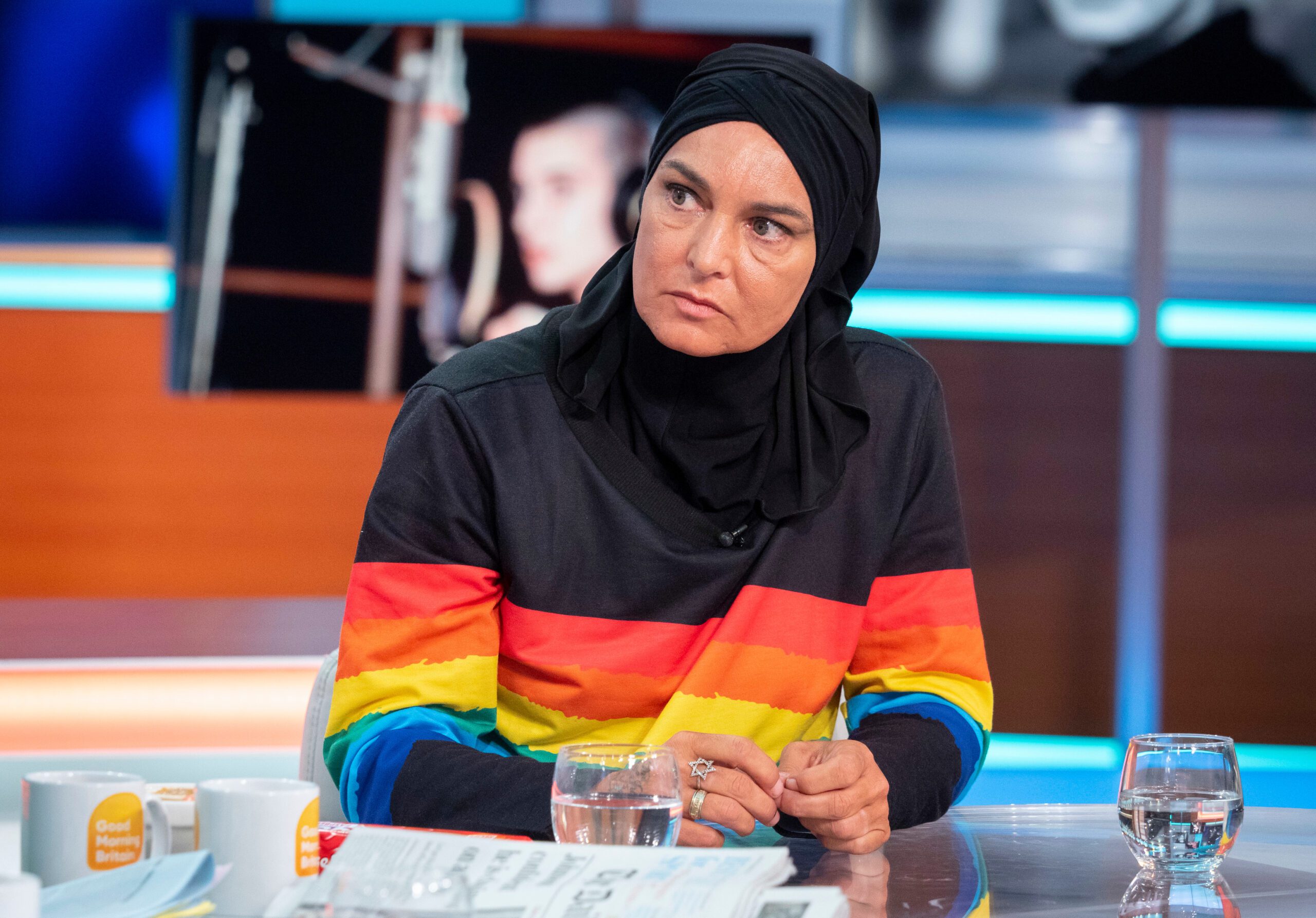 Sinead O'Connor looking sombre on GMB
