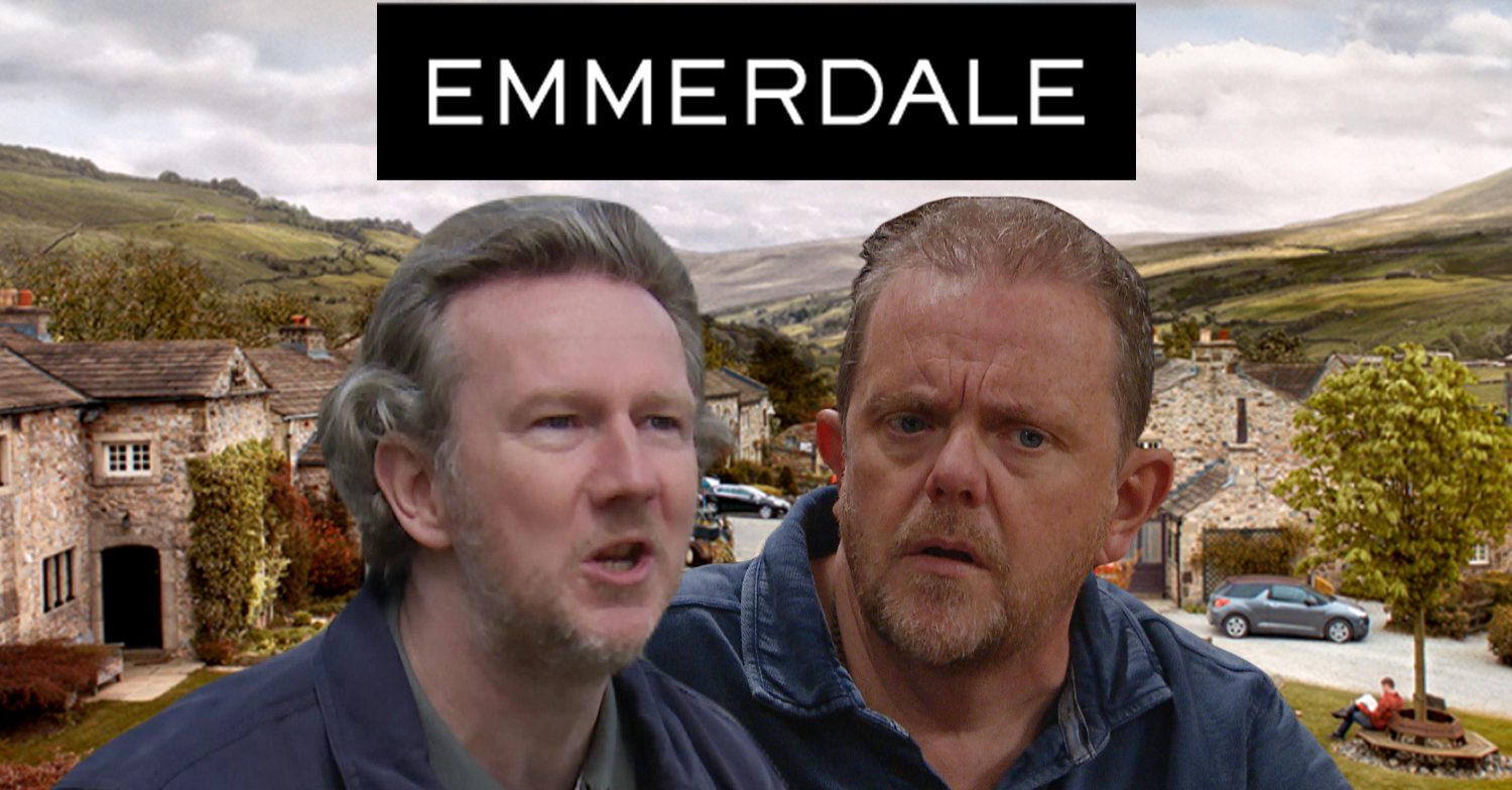 Emmerdale's Lloyd, Dan, Emmerdale logo and background of the Dales