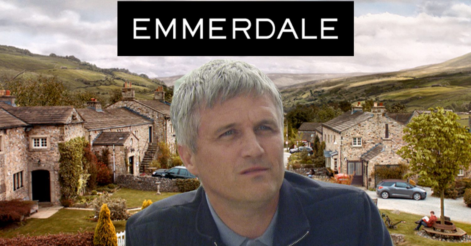 Emmerdale's Caleb, the Emmerdale logo and background of the Dales