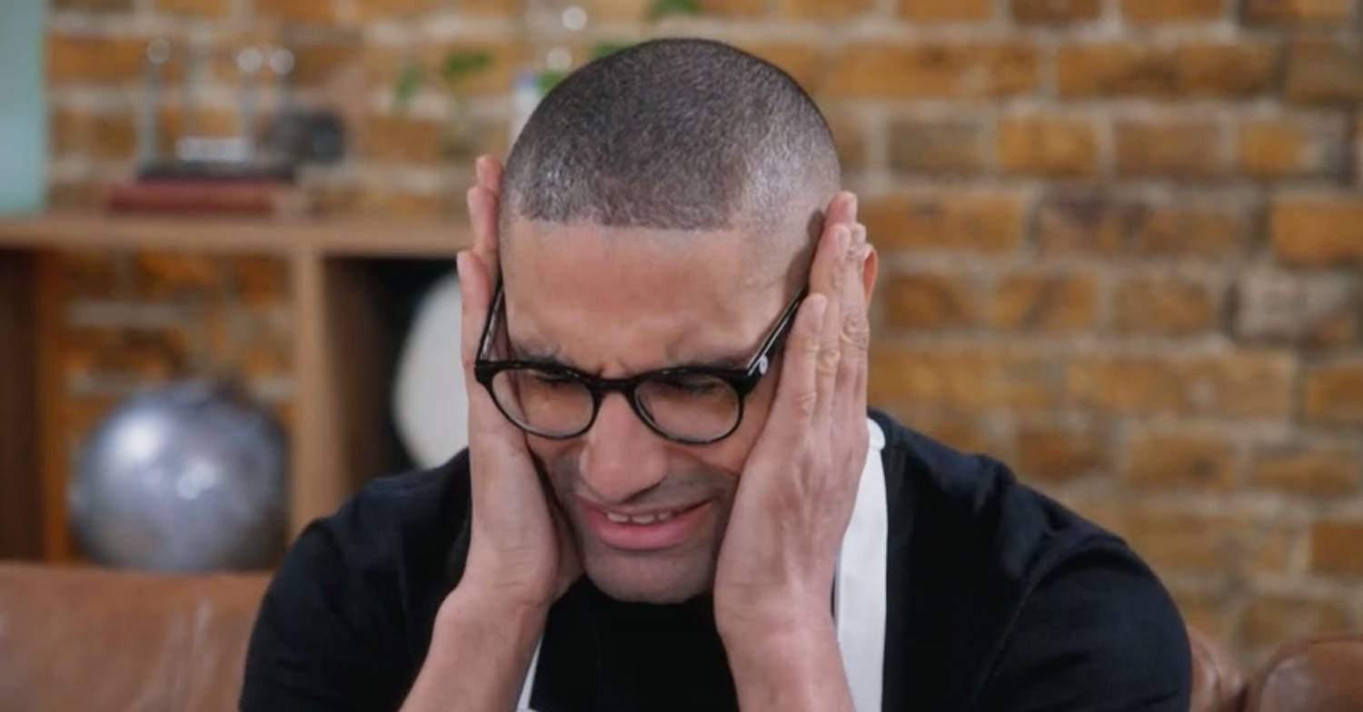 Richie Anderson puts his head in his hands on Celebrity Masterchef
