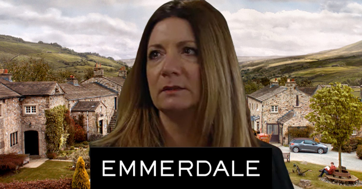 Emmerdale's Harriet, the Emmerdale logo and background of the Dales