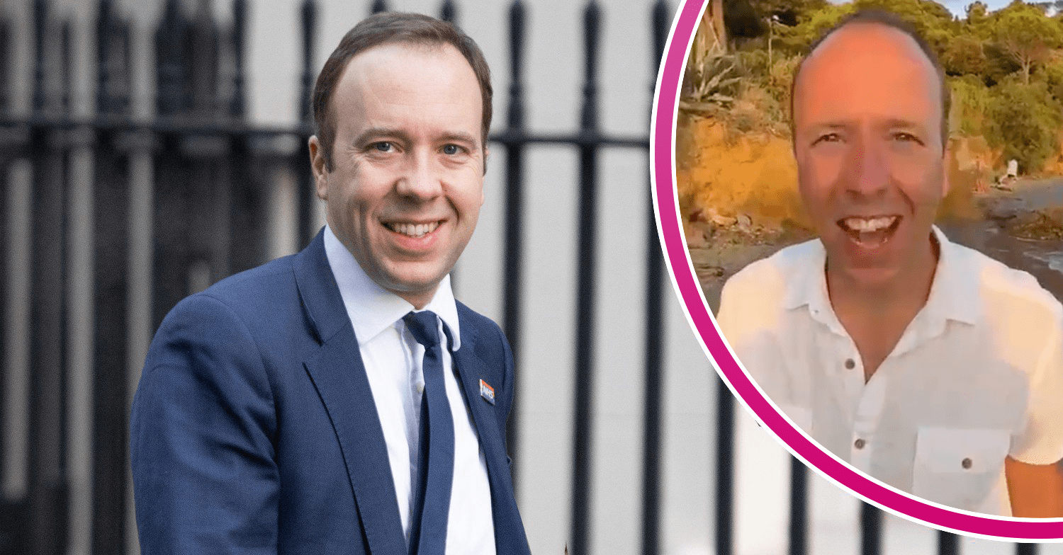 Matt Hancock outside Number 10 and inset lip-syncing to Barbie