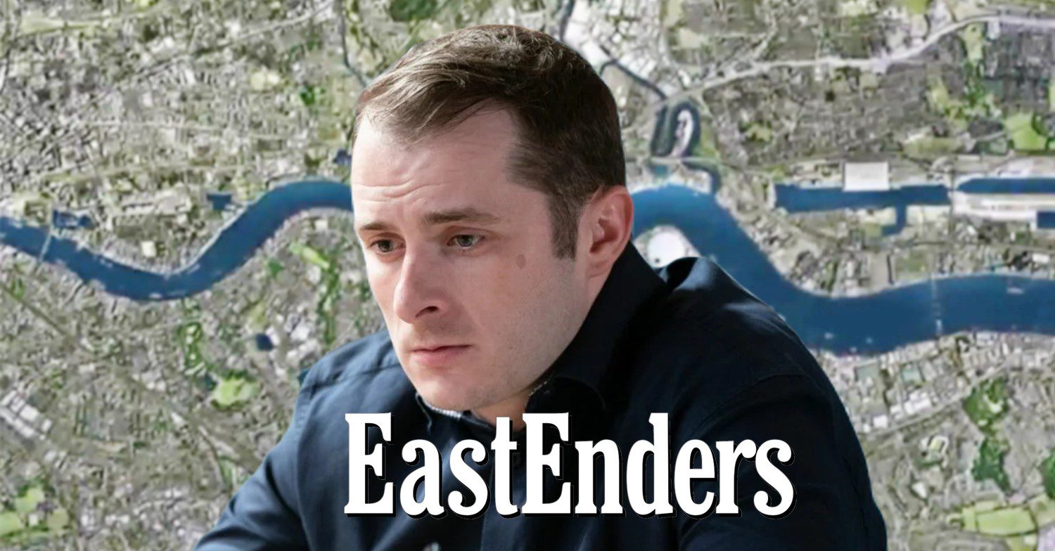 Ben looking upset on EastEnders; against show logo and background (Credit: BBC/Composite: ED!)