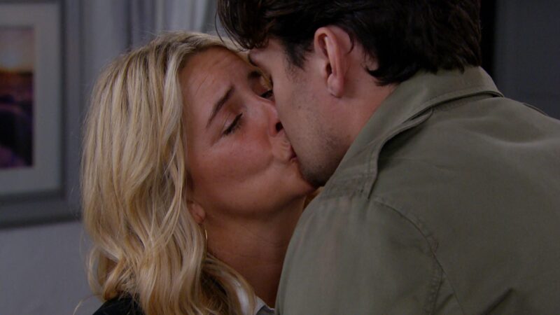 Charity and Mack kiss on Emmerdale